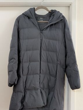 Uniqlo Down Puffer Jacket Long Grey EUC